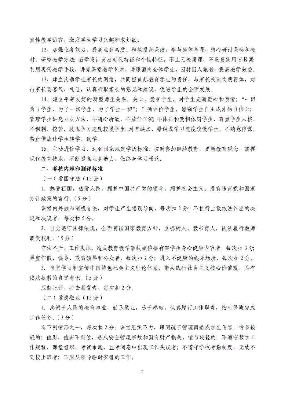 xxx小教师职业道德行为规范要求与考核办法_第2页