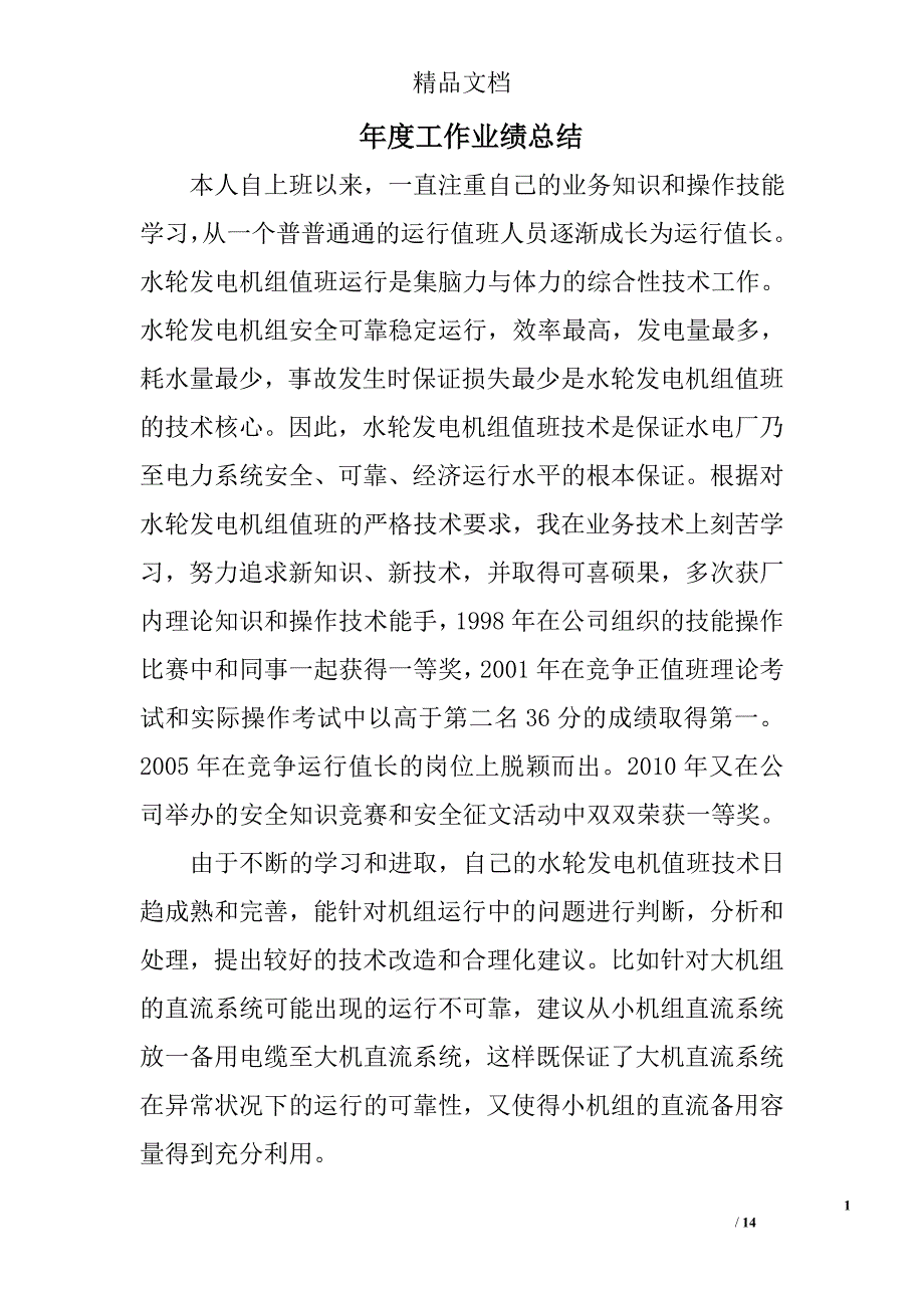 年度工作业绩总结精选 _第1页