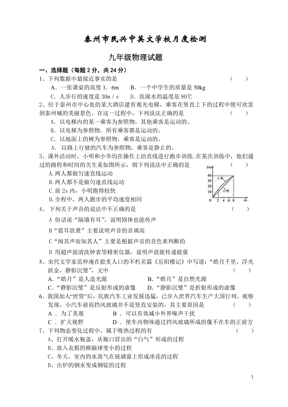 九年级下学期物理月考试题_第1页