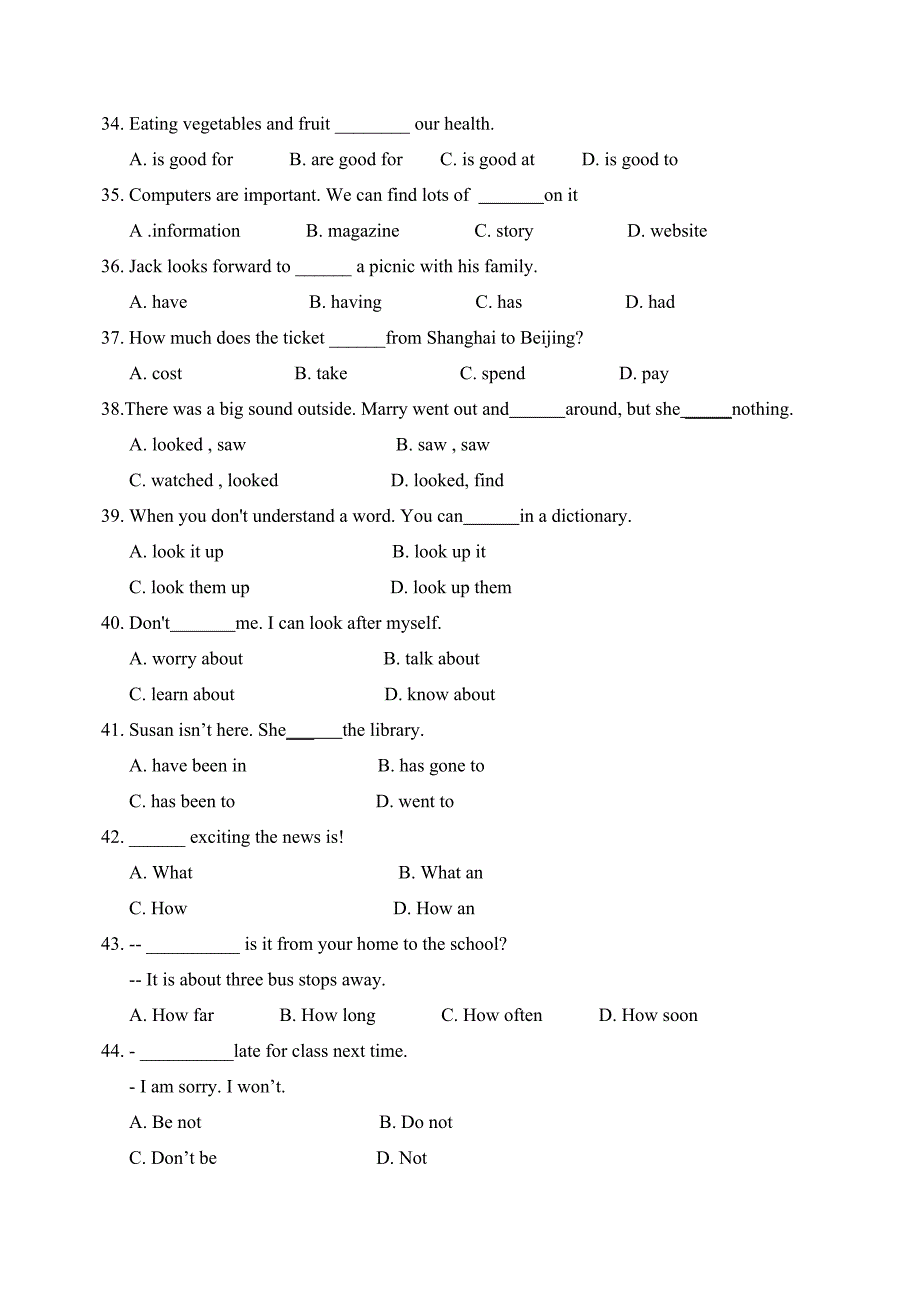 2015-2016学年七年级下学期期末考试英语试题带答案_第4页