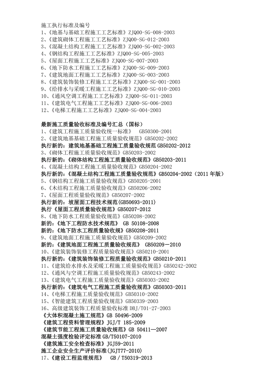 最新施工质量验收规范及编号汇总(国标)_第1页