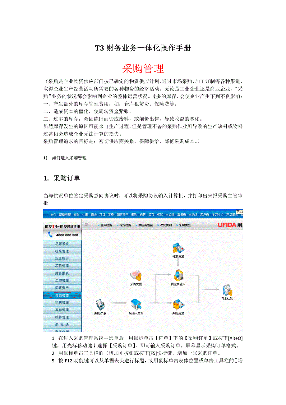 用友T3业务(采购、销售、仓库)操作手册_第1页