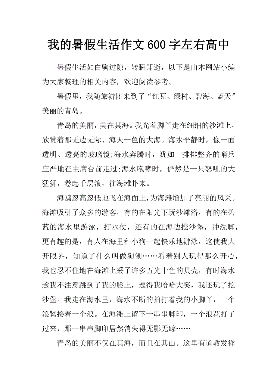 我的暑假生活作文600字左右高中_第1页