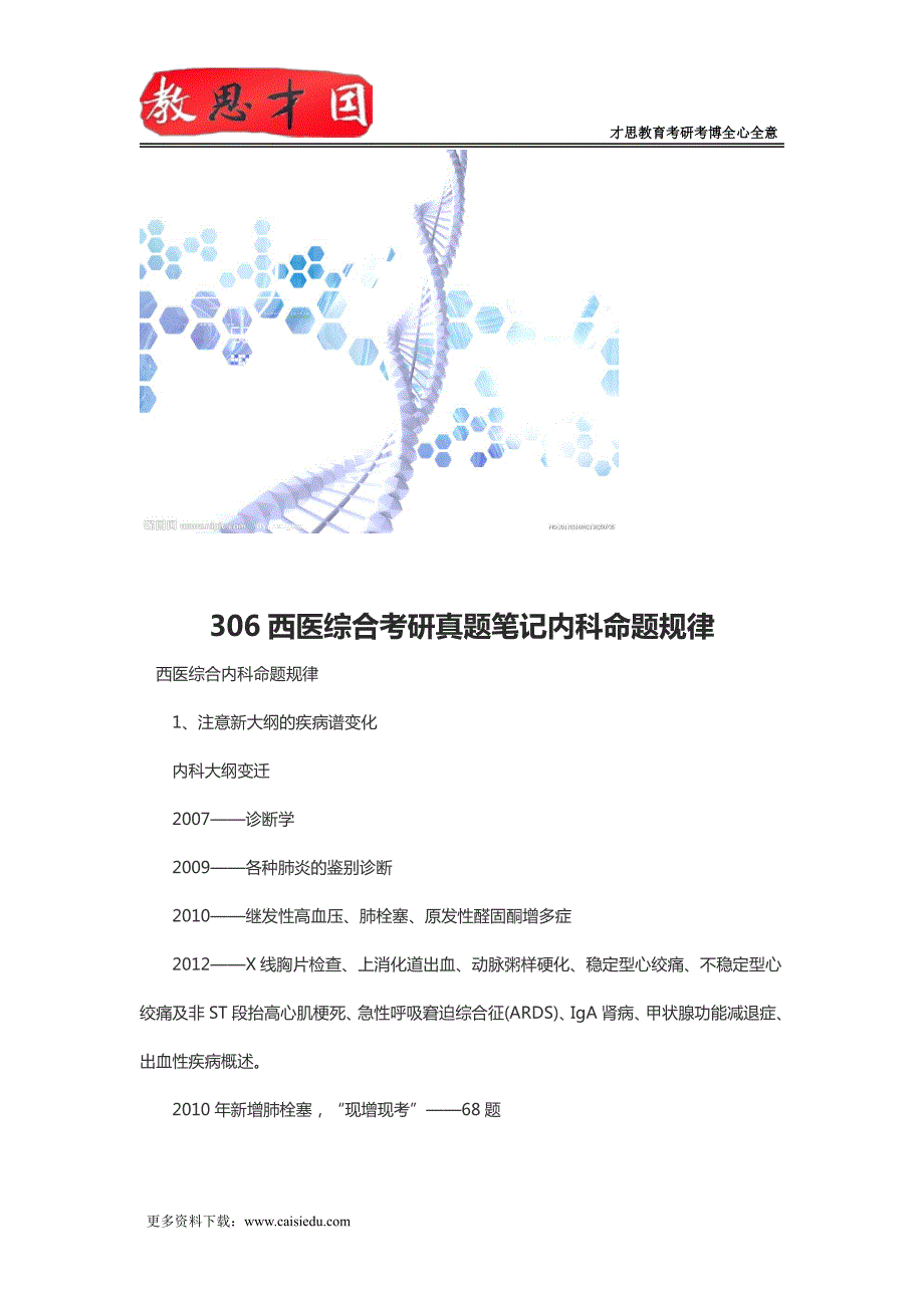 306西医综合考研真题笔记内科命题规律_第1页
