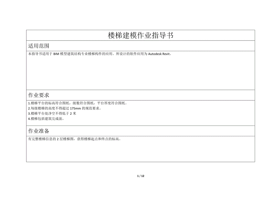 revit楼梯作业指导书表格_第1页