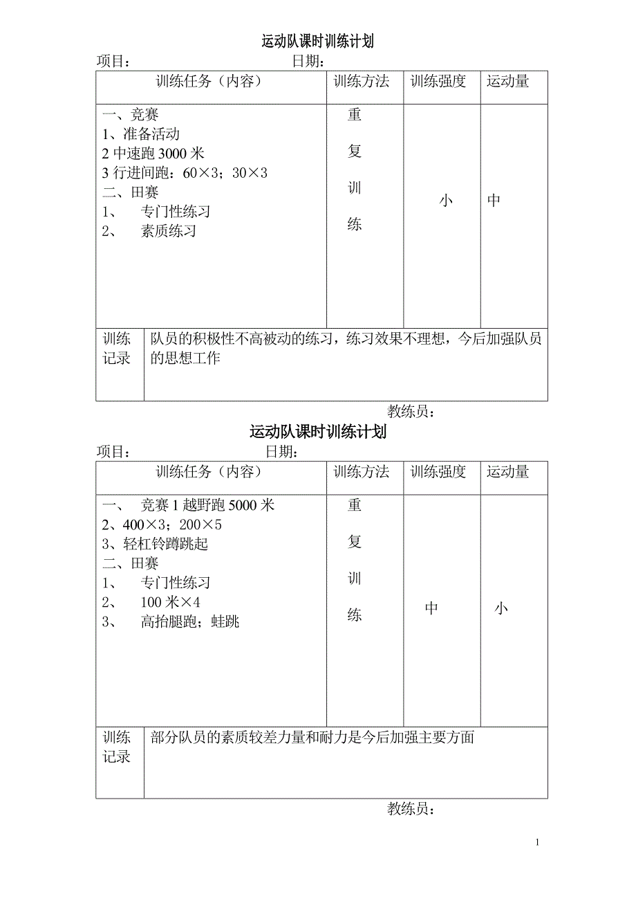 田径运动队课时训练计划_第1页