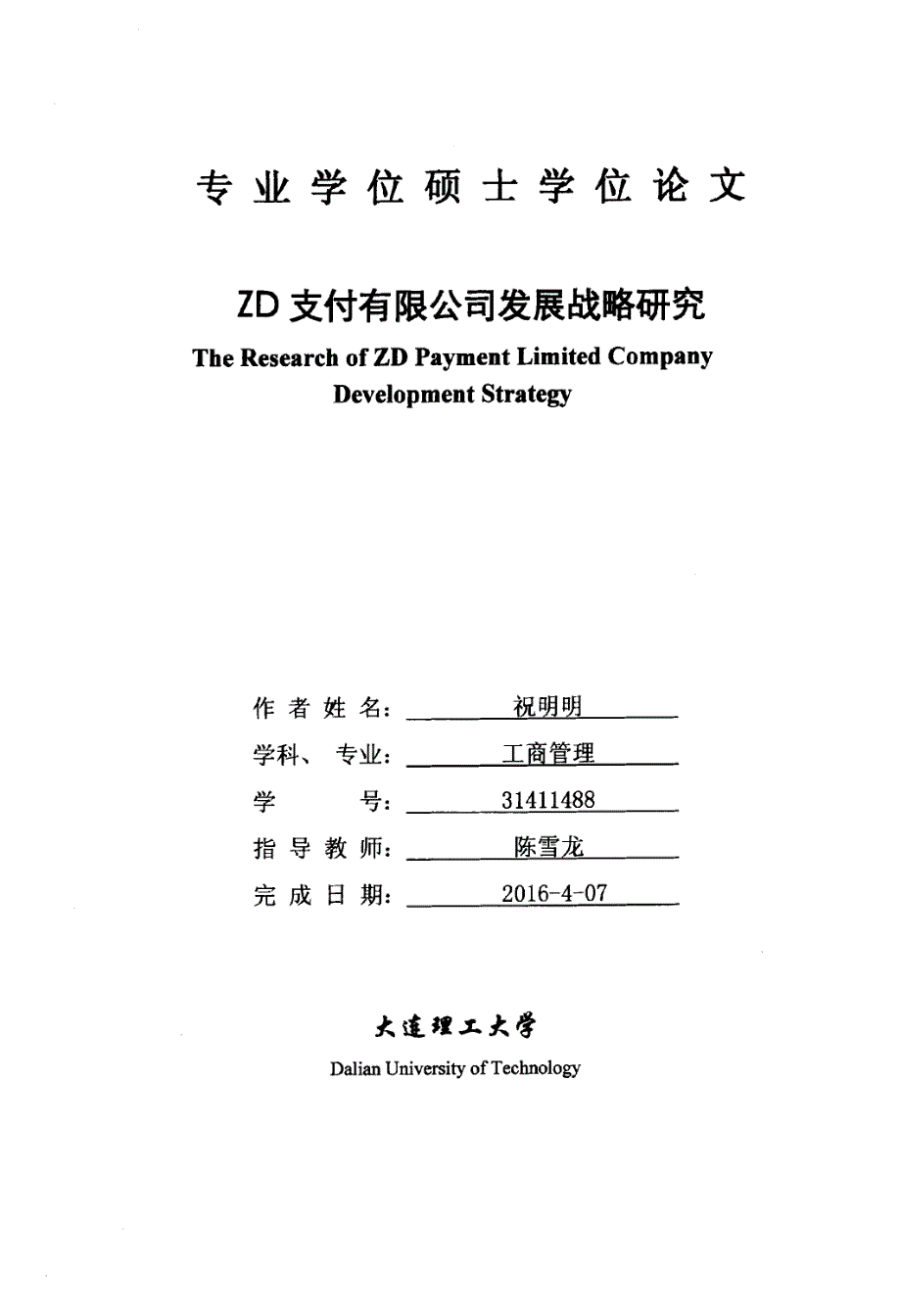 ZD支付有限公司发展战略研究_第1页