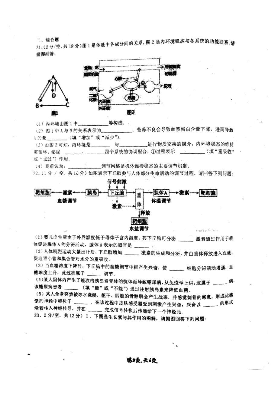 湖南省衡阳县2017-2018学年高二生物上学期期中试题 理（无答案）_第5页