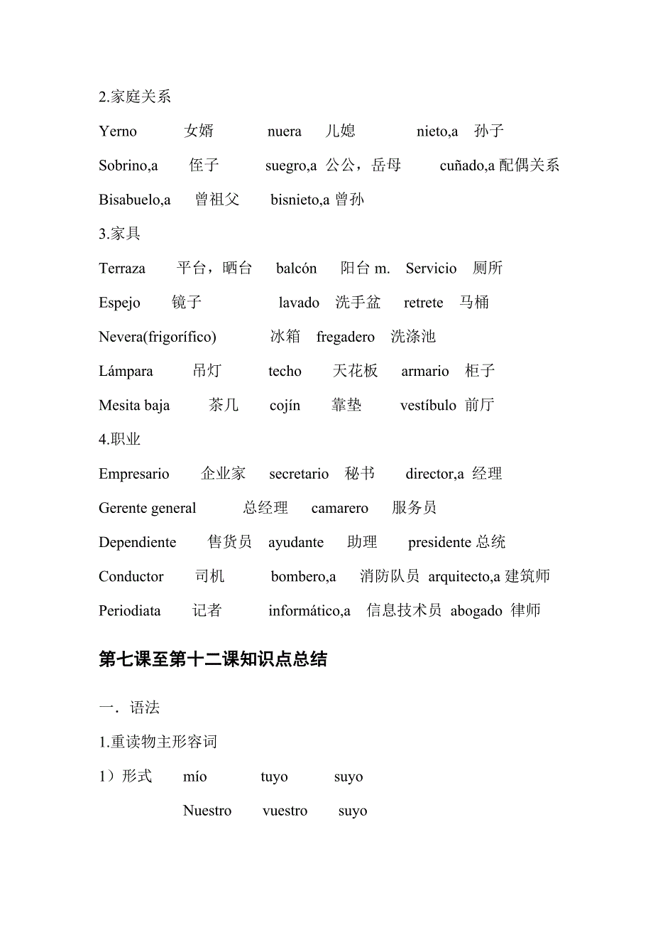 基础西班牙语 第一册 复习总结_第2页