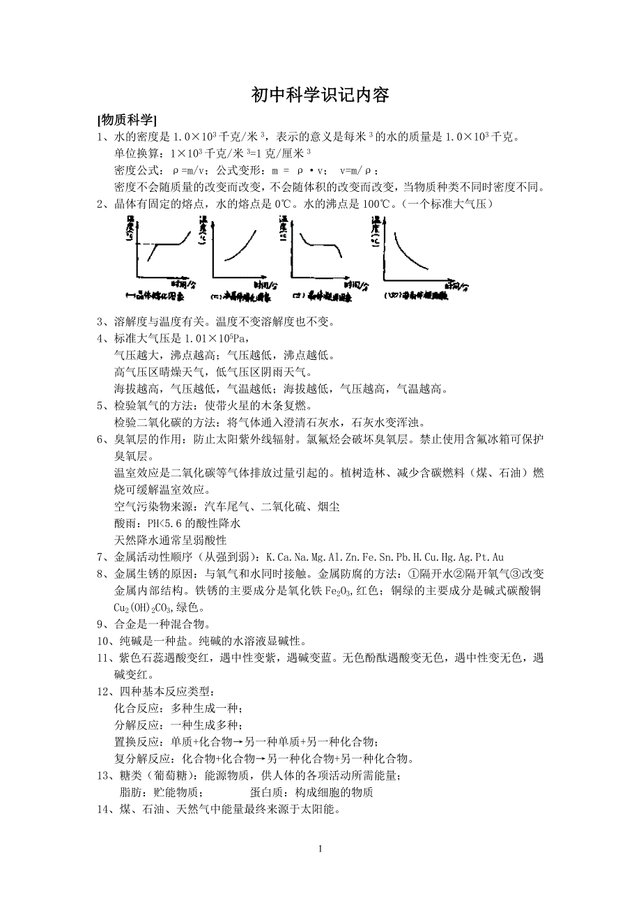 初中科学识记内容_第1页