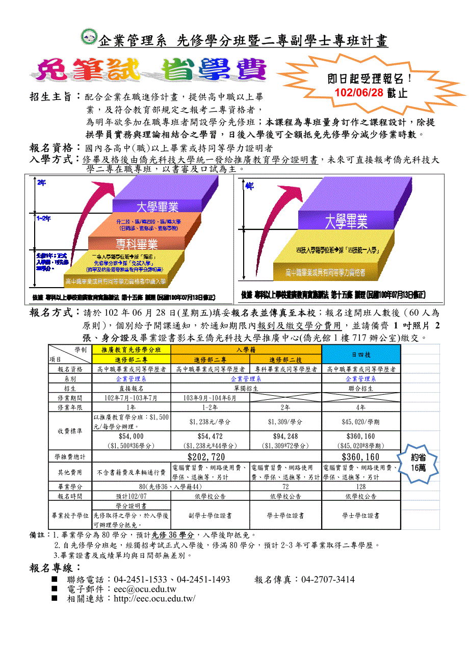 企业管理系先修学分班暨二专副学士专班计画_第1页