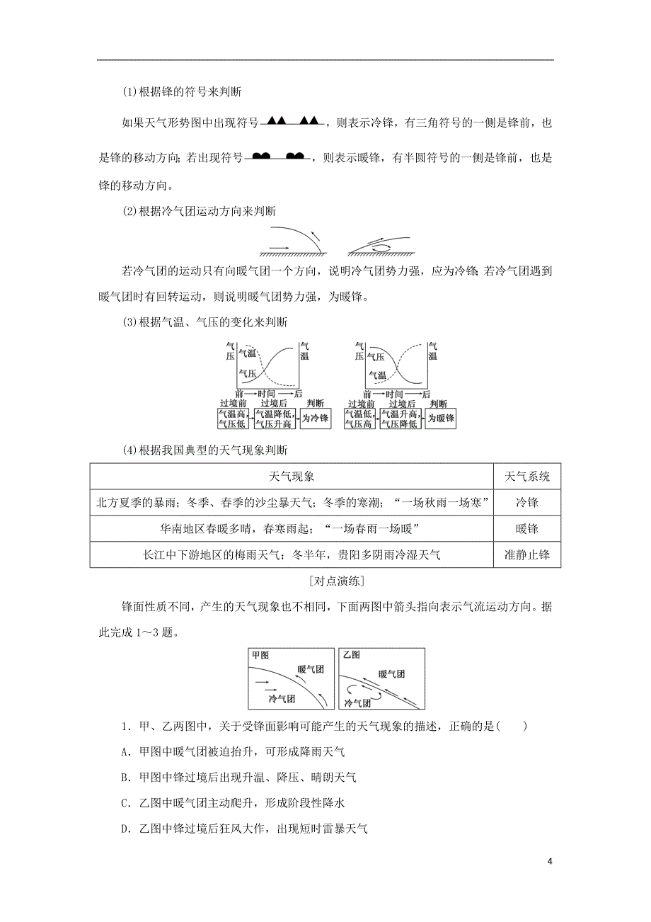 2017-2018学年高中地理 第二章 地球上的大气 第三节 常见天气系统教学案 新人教版必修1_第4页