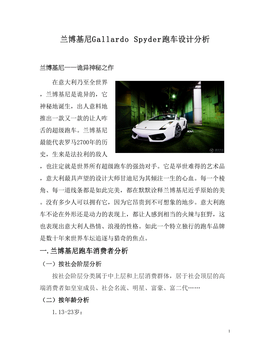 兰博基尼跑车分析报告_第1页