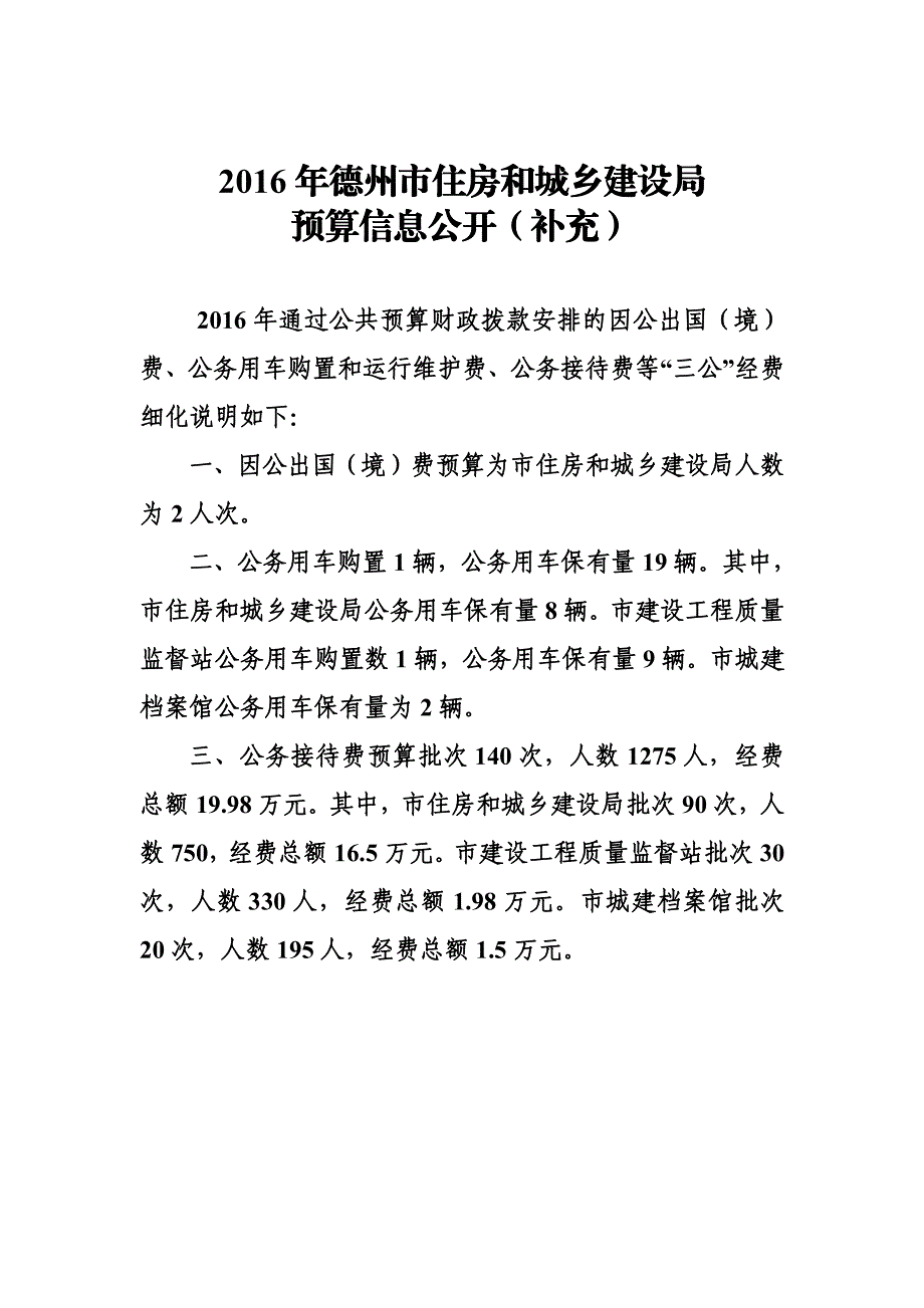 2016年德州市住房和城乡建设局预算信息公开（补充）_第1页