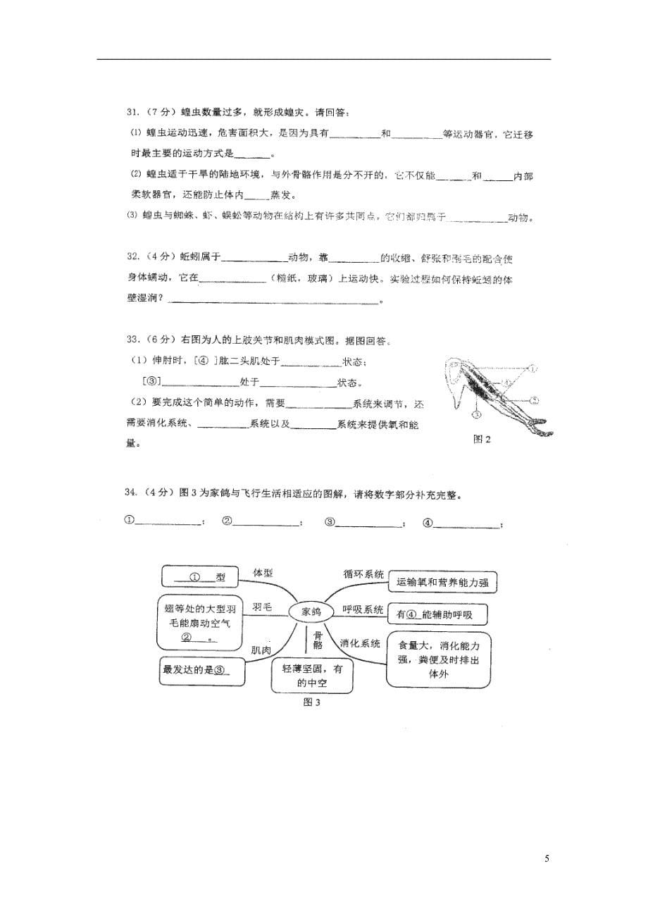 福建省福州市仓山区2017-2018学年八年级生物上学期期中试题（扫 描 版，无答案） 新人教版_第5页