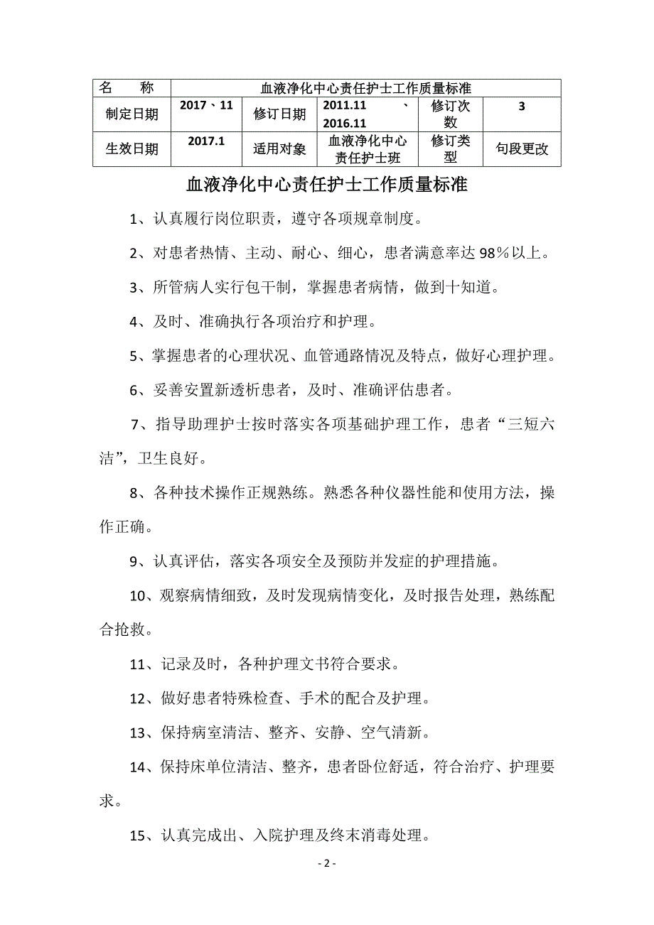 血液净化中心各级人员工作质量标准_第2页