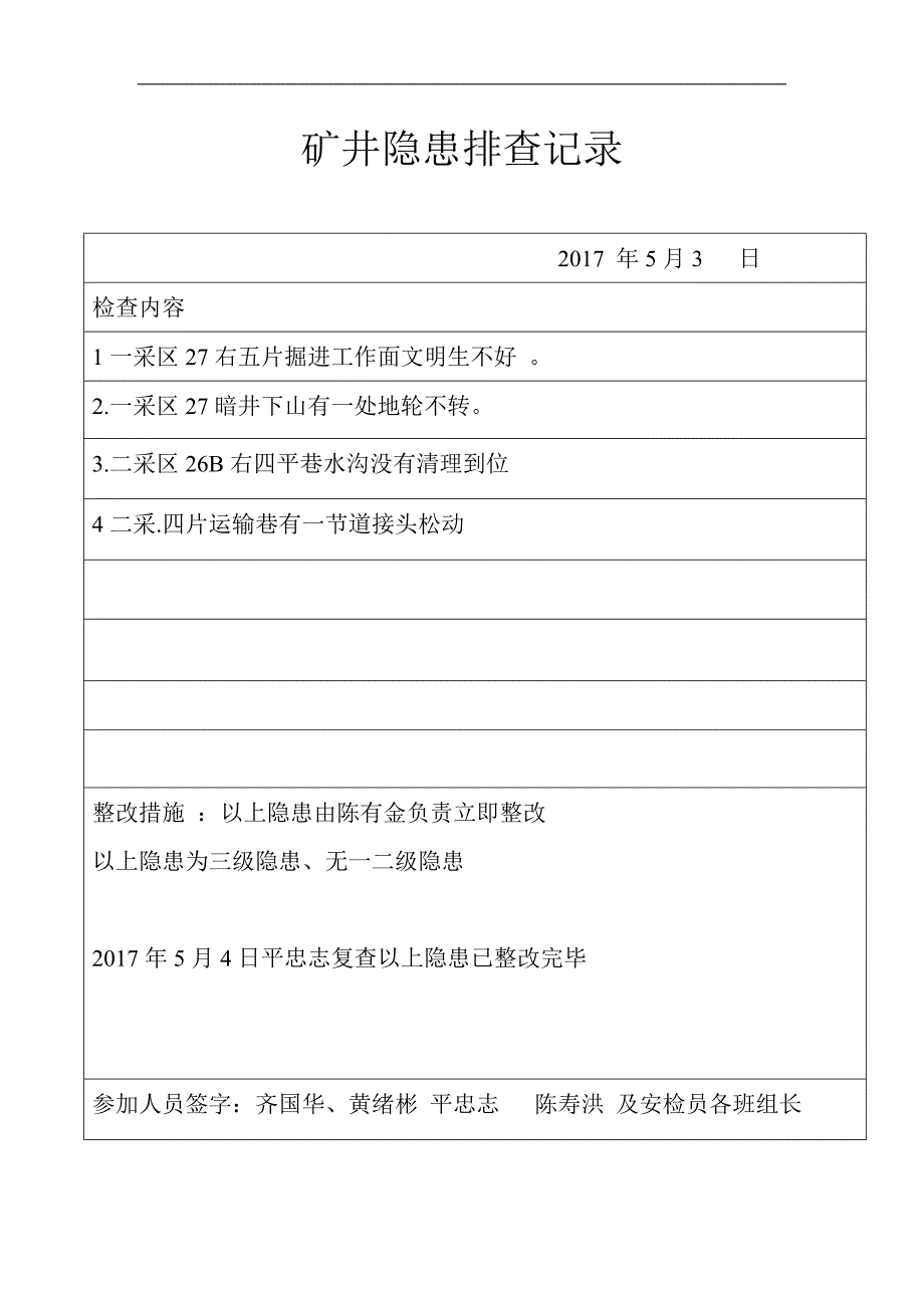 3-2-3矿井隐患排查记录2017_第4页