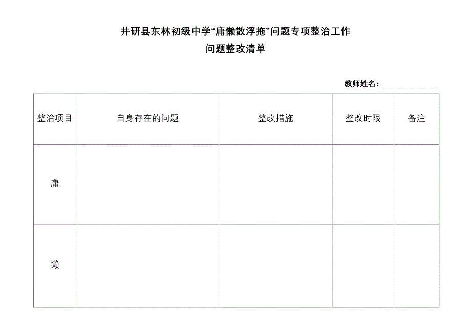 庸懒散浮拖问题整改清单_第1页