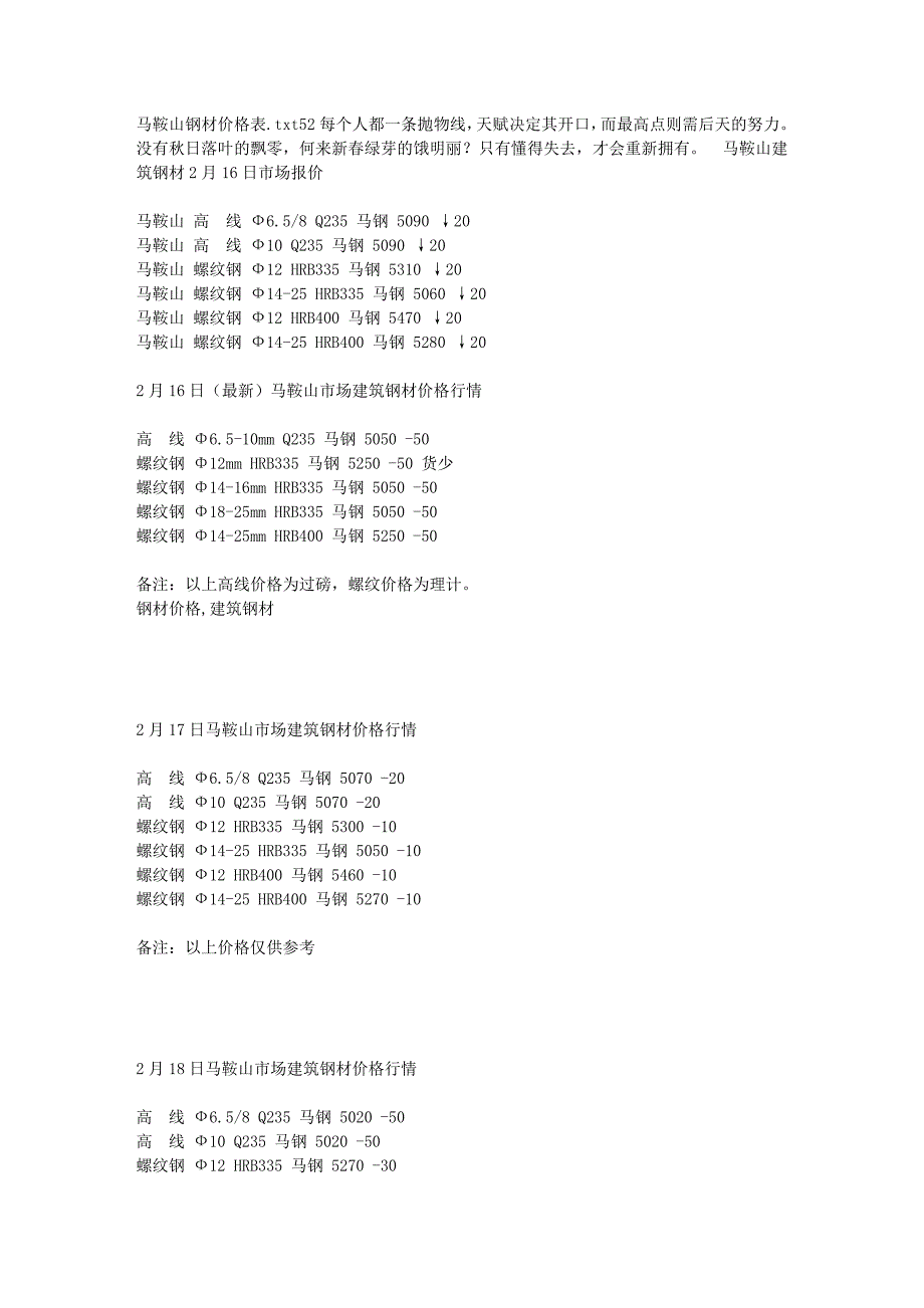 马鞍山钢材价格表_第1页