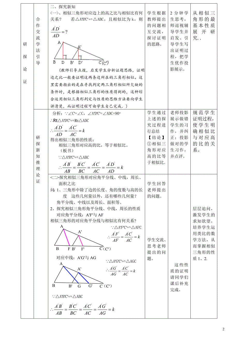 【公开课比赛】人教版九年级下册数学27.2.2《相似三角形的性质》教学设计_第2页