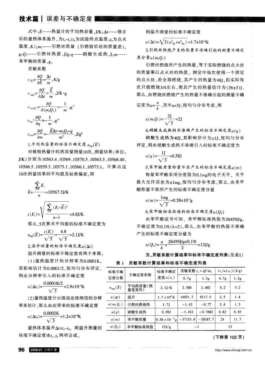 自动氧弹热量计热值误差测量的不确定度评定_第2页