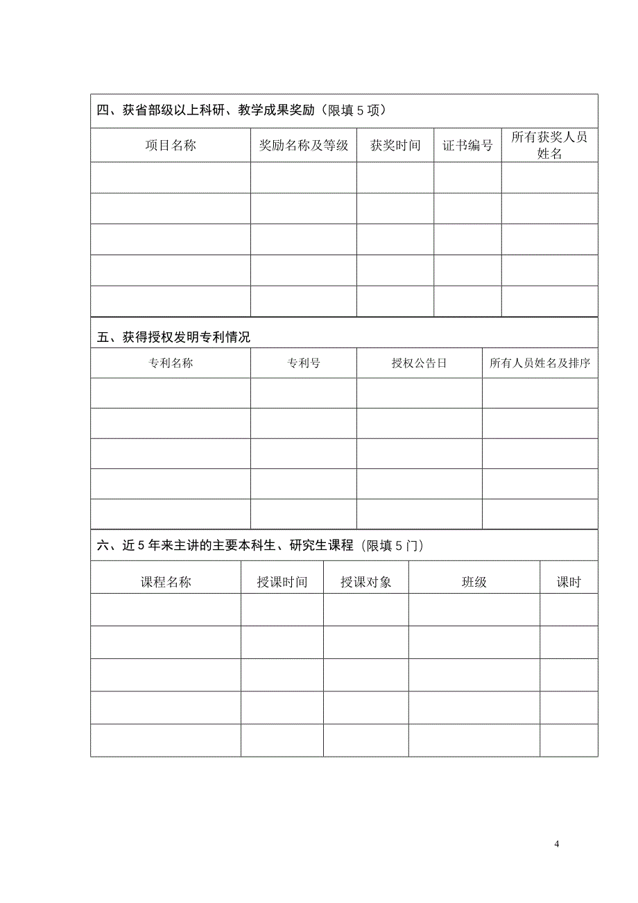 教师岗位申请表(教授二三级岗位)_第4页