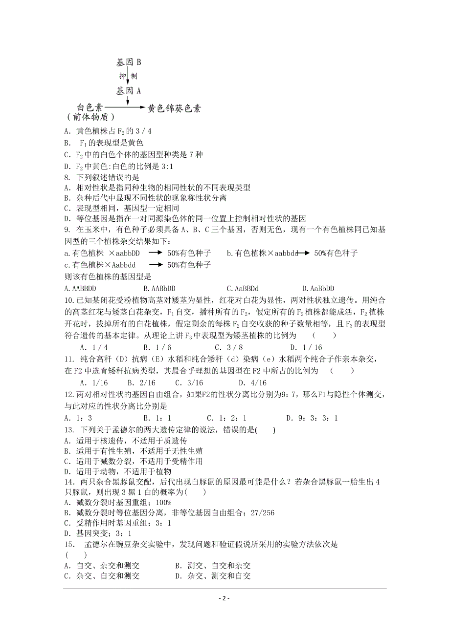 生物2012届高三单元测试：7《遗传因子的发现》_第2页