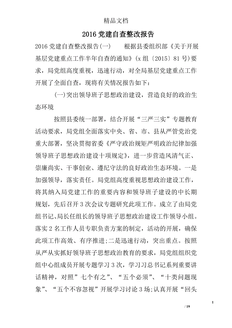 2016党建自查整改报告精选 _第1页