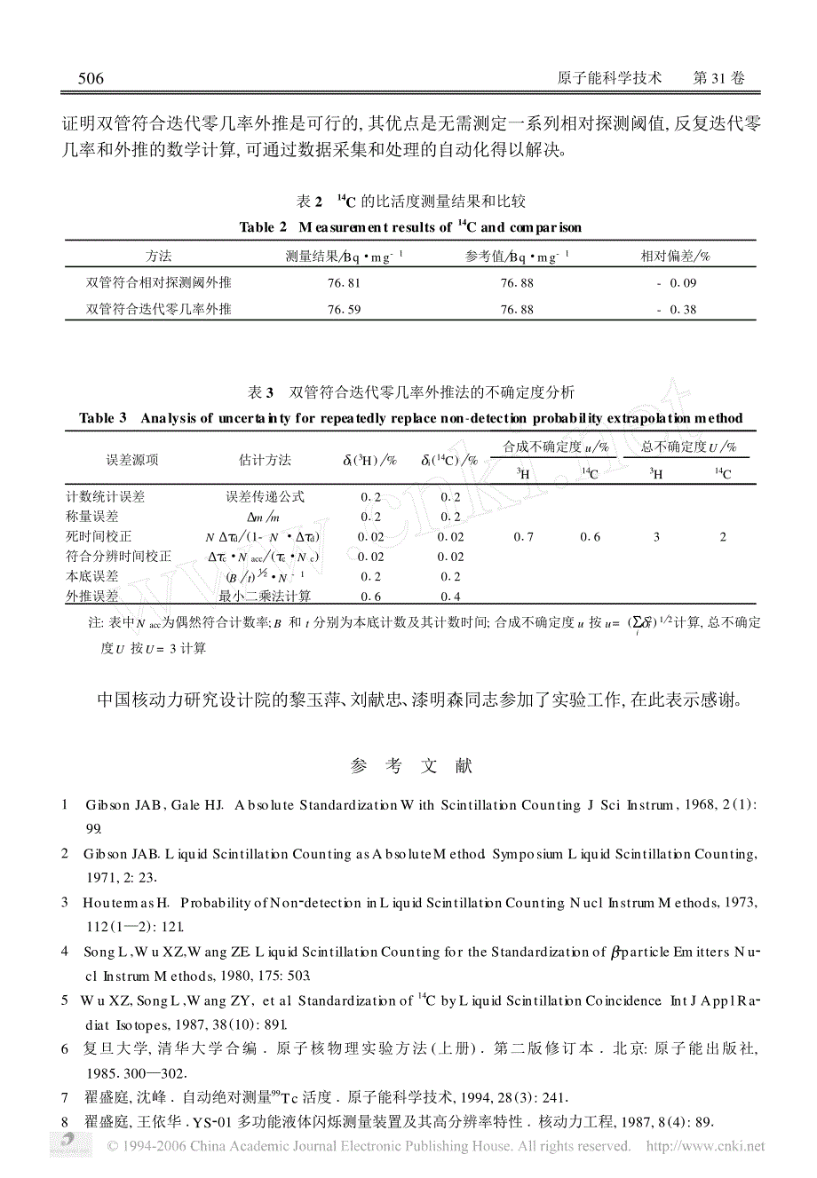 用液体闪烁计数法绝对测量 ~3h 和 ~(14)c 比活度_第4页