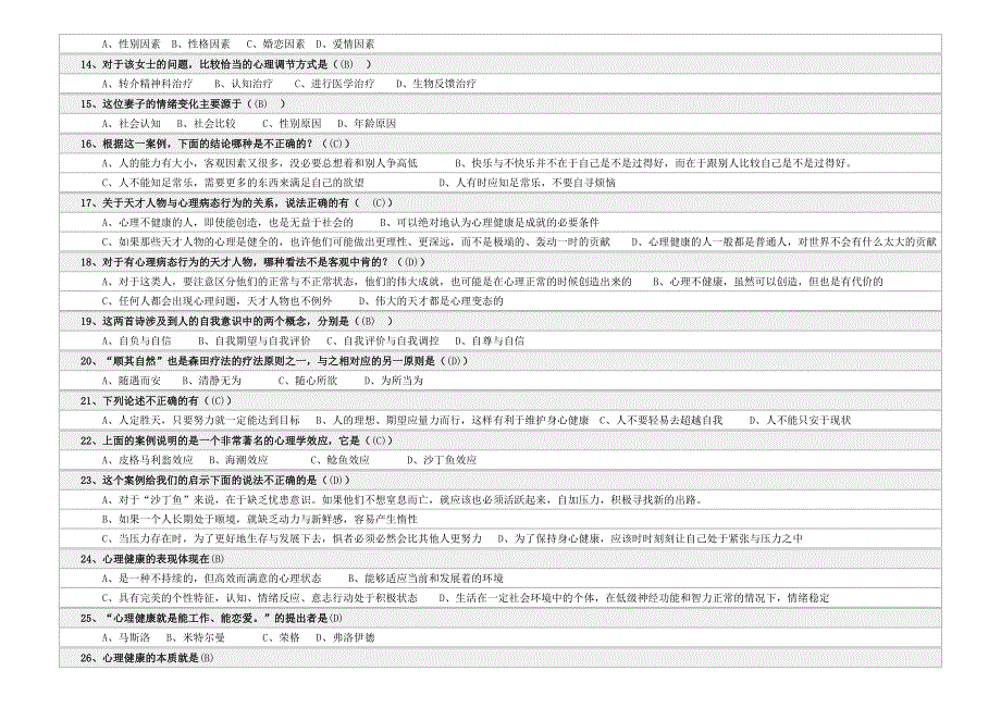 心理健康与心理调试练习题1_第2页