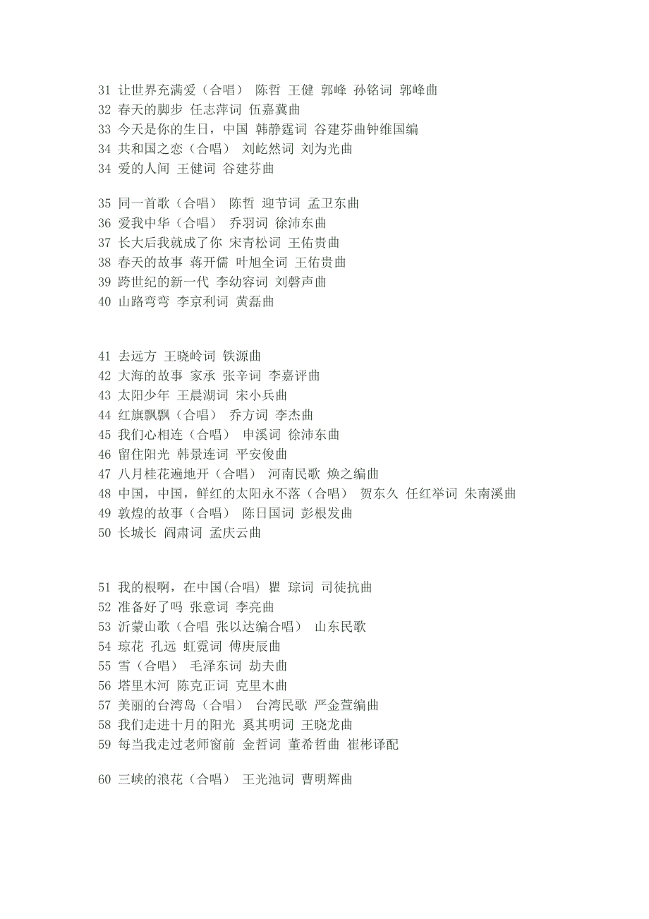 中小学生最爱的合唱曲目100首_第2页