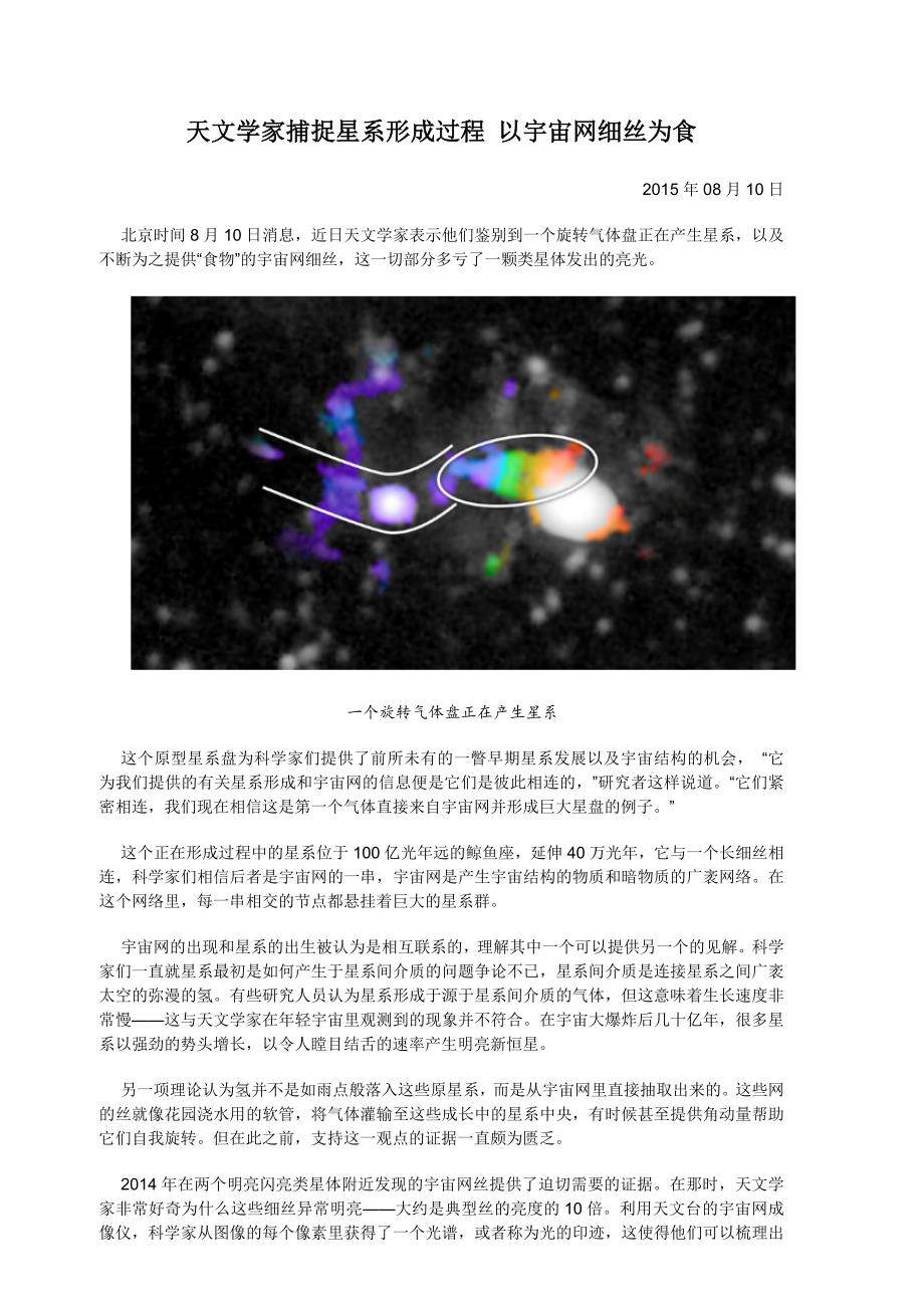 天文学家捕捉星系形成过程 以宇宙网细丝为食_第1页
