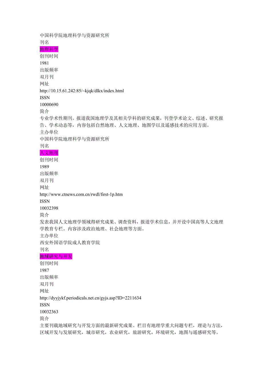 人文地理学中文核心期刊详录_第2页