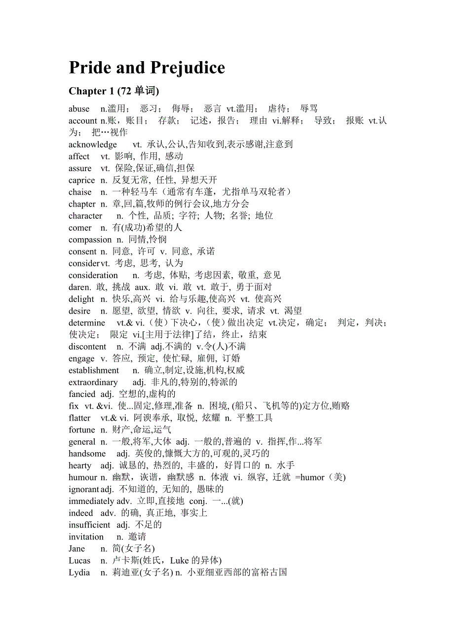 傲慢与偏见(生词)_第1页