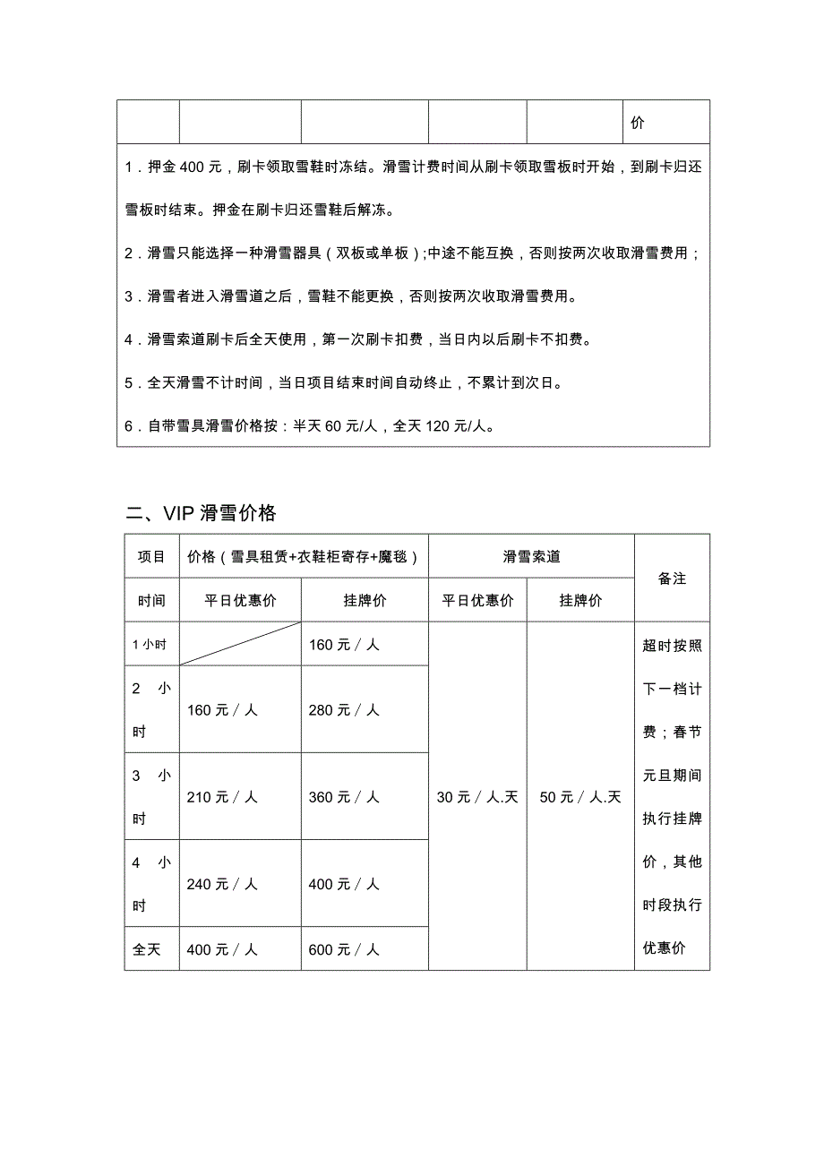 2010年西岭雪山滑雪场冬季项目价目表_第3页