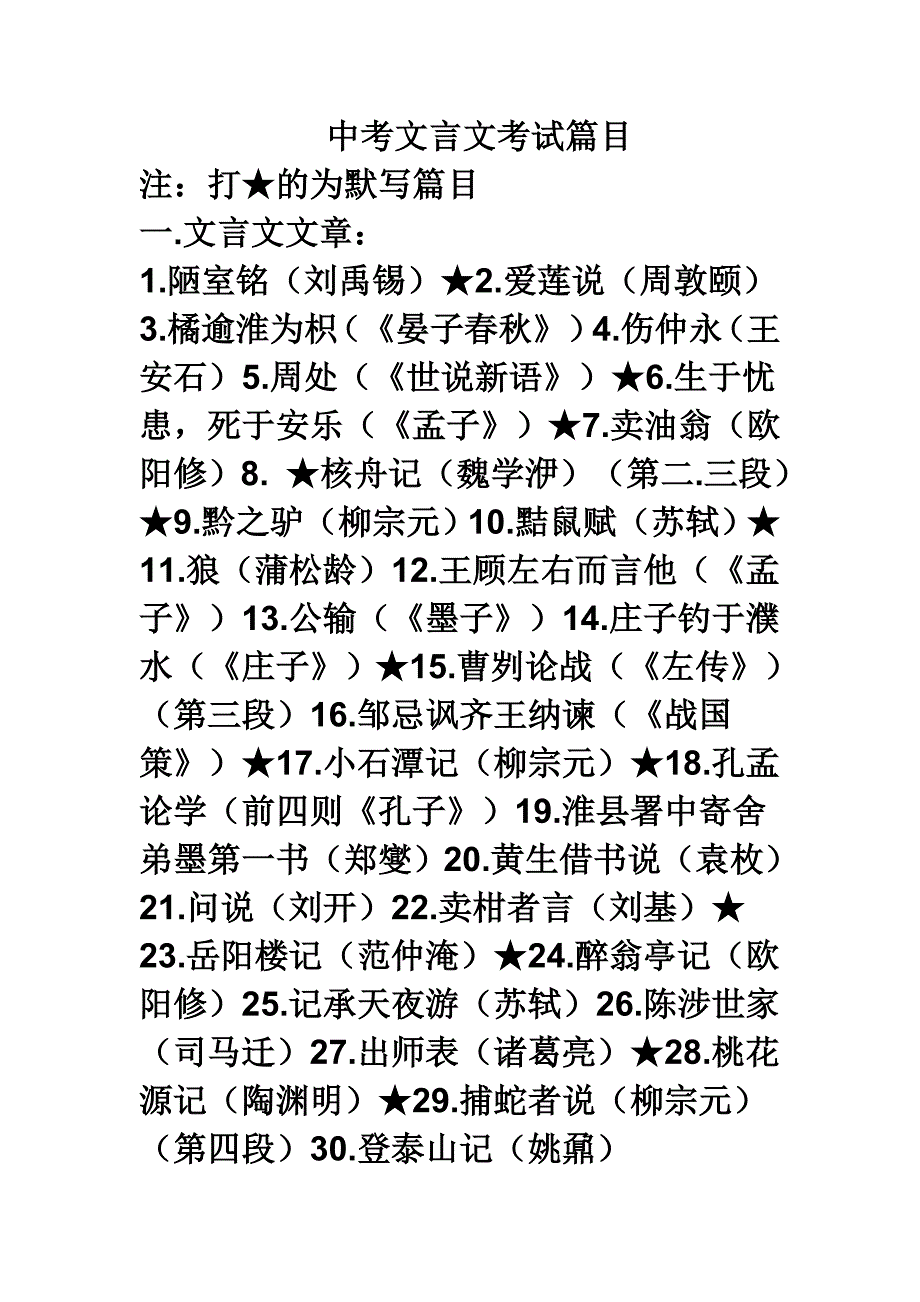 上海市中考语文文言诗文篇目_第1页