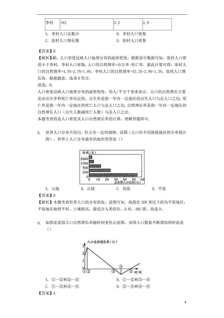 七年级地理上册 第五章 第一节 世界的人口练习（含解析）（新版）商务星球版_第4页