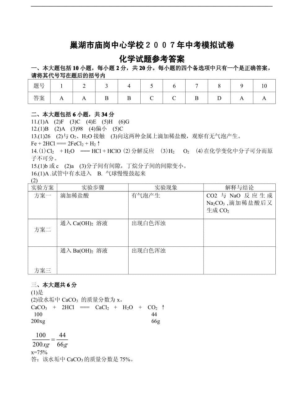 _九年级化学模拟考试试卷_第5页