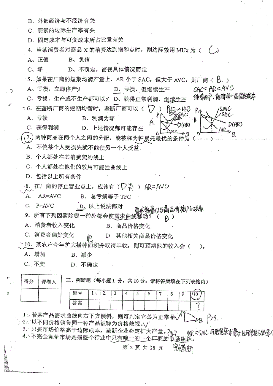 微观经济学试卷_第2页