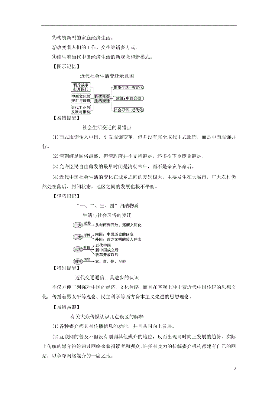 2018届高三历史一轮复习专题七近代中国资本主义的曲折发展和近现代社会生活的变迁第24讲中国近现代社会生活的变迁讲义新人教版201708080227_第3页