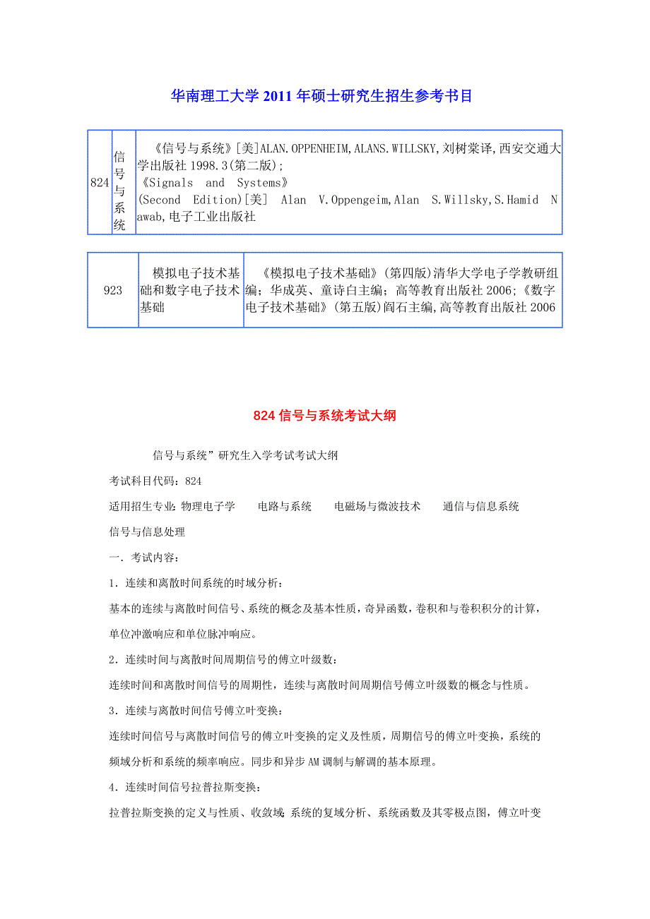 专业课考试大纲2011年硕士研究生招生参考书目_第1页