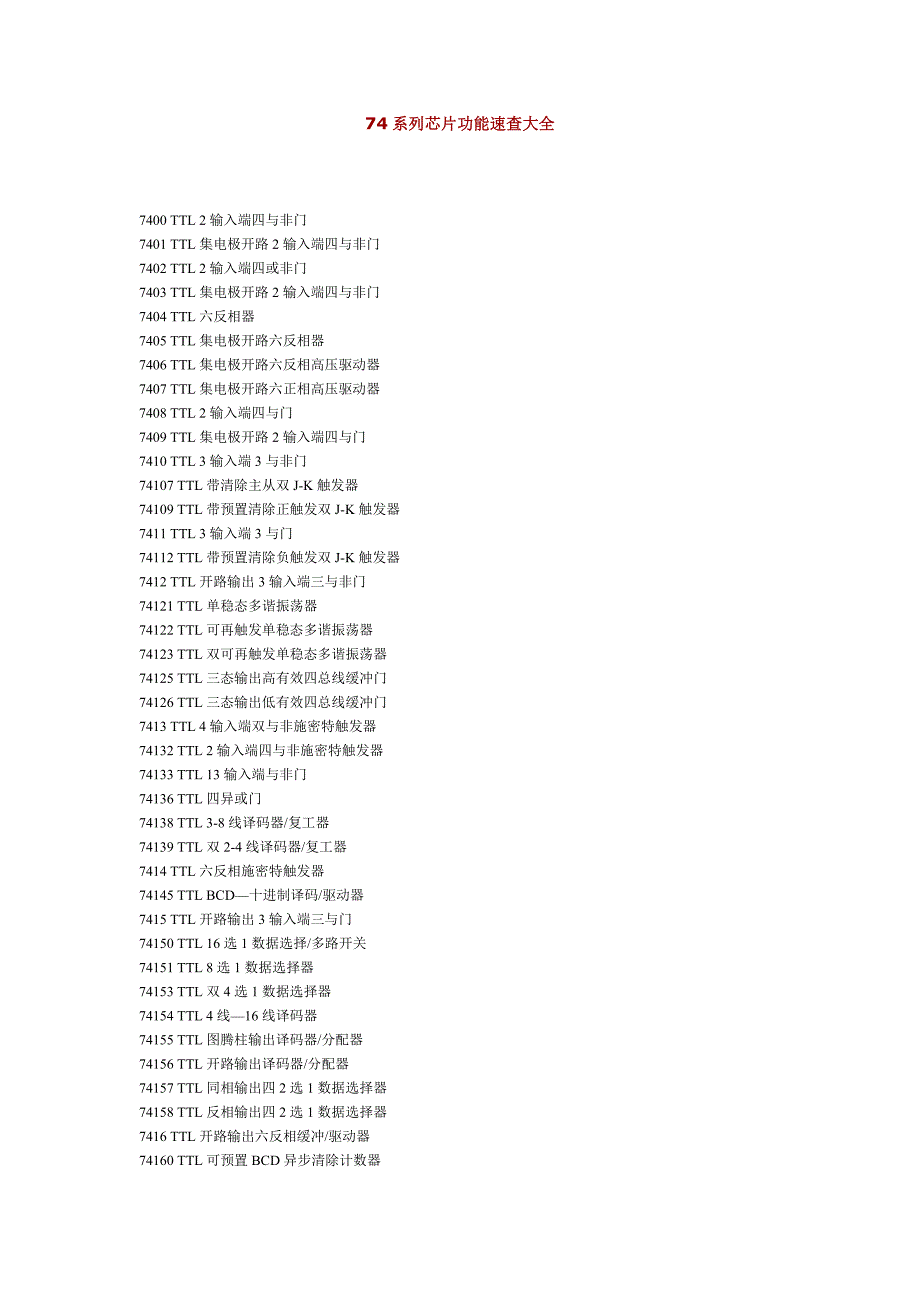 74系列芯片功能速查大全_第1页