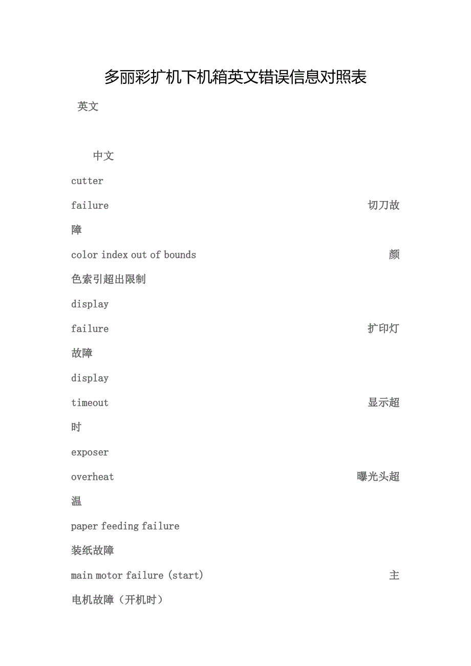 多丽彩扩机下机箱英文错误信息对照表_第1页