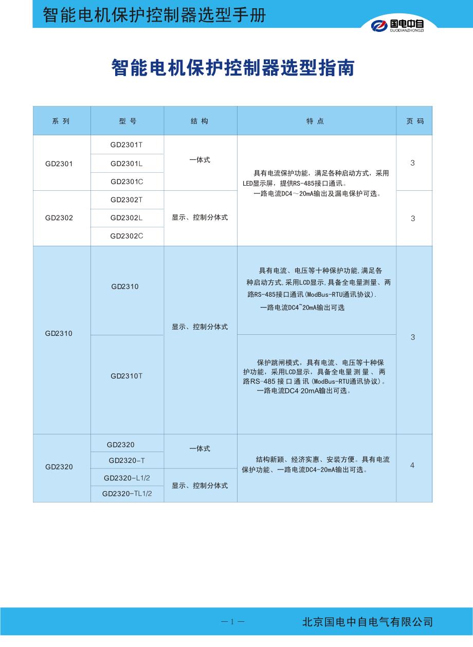 国电中自 智能马达保护控制器使用手册_第1页