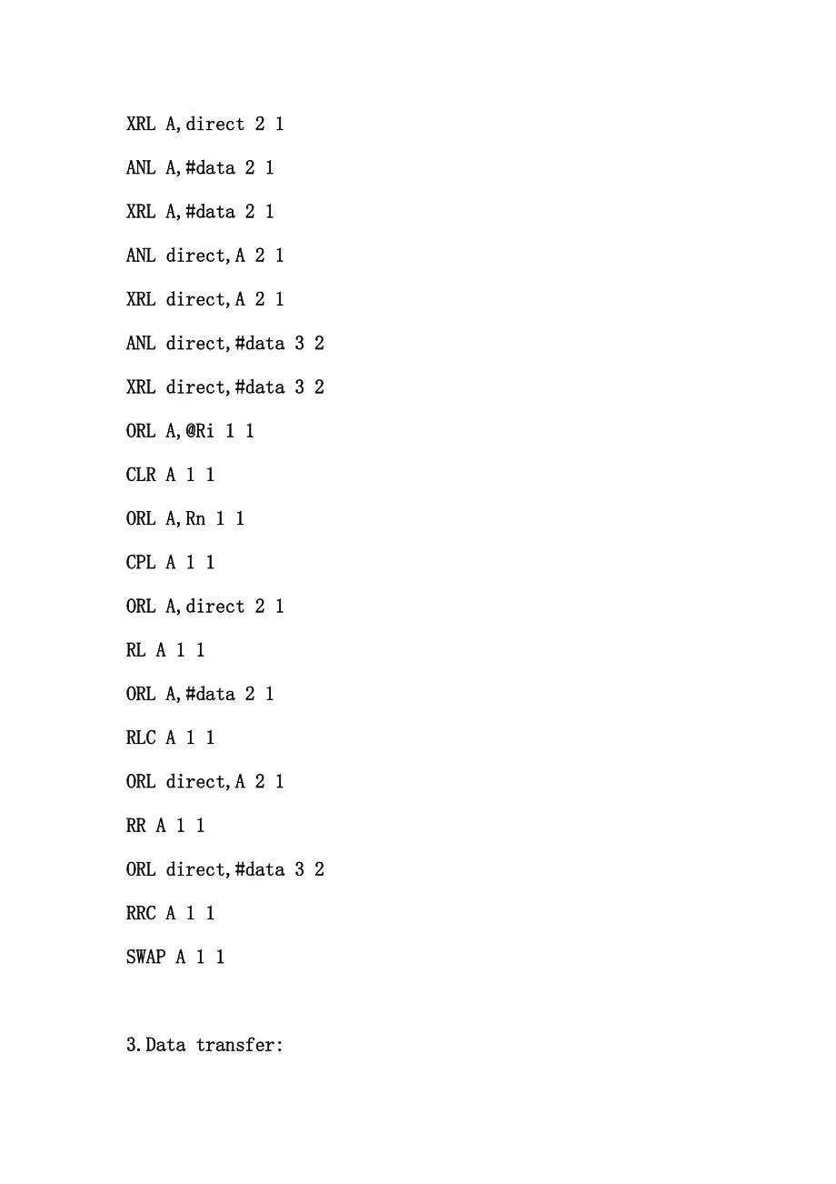 8051指令和执行周期列表_第3页