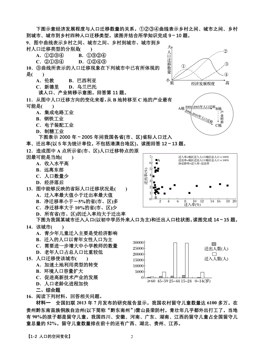 2014年高一地理必修二学案(1-2 人口的空间变化)_第2页