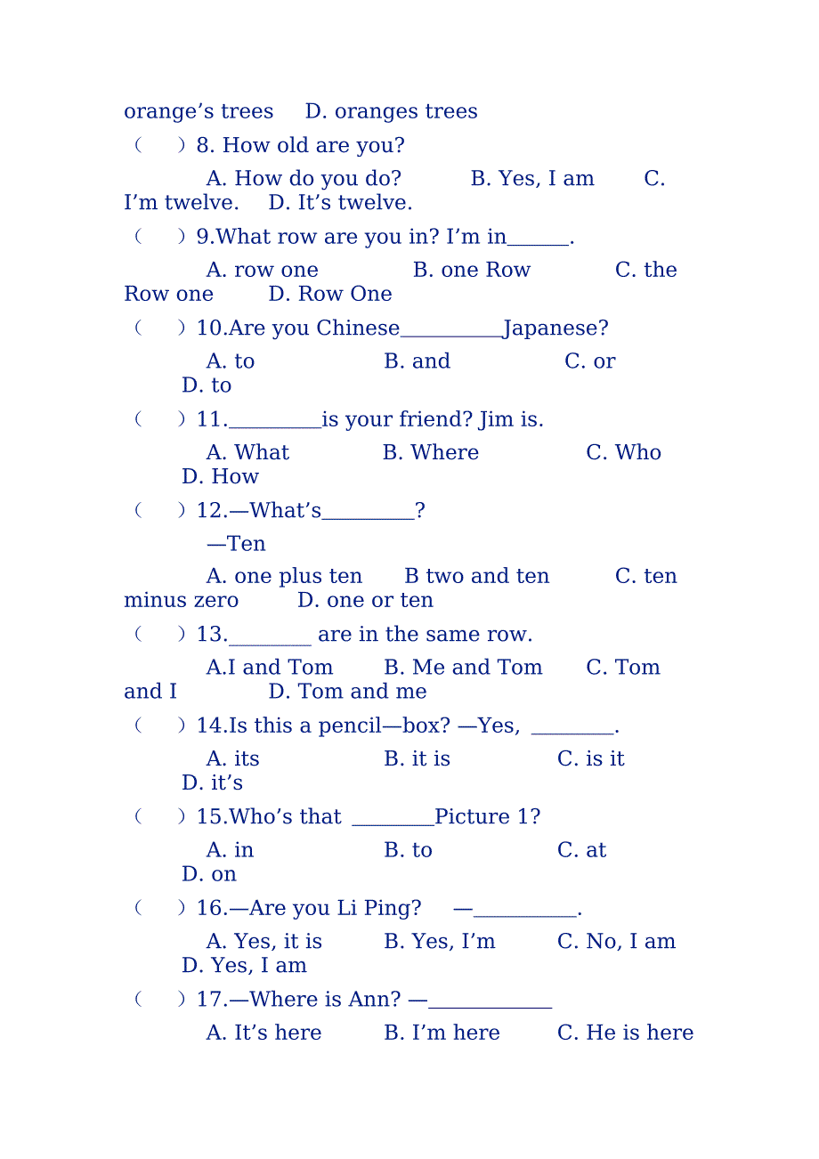 初一上学期期中练习英语试卷_第4页