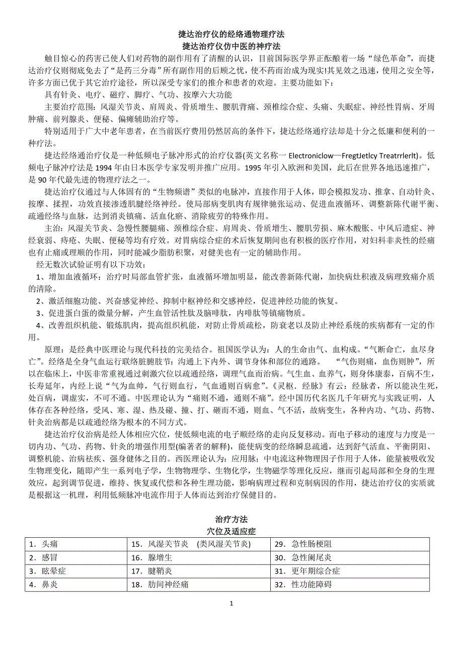 捷达实用脉冲疗法取穴手册_第1页