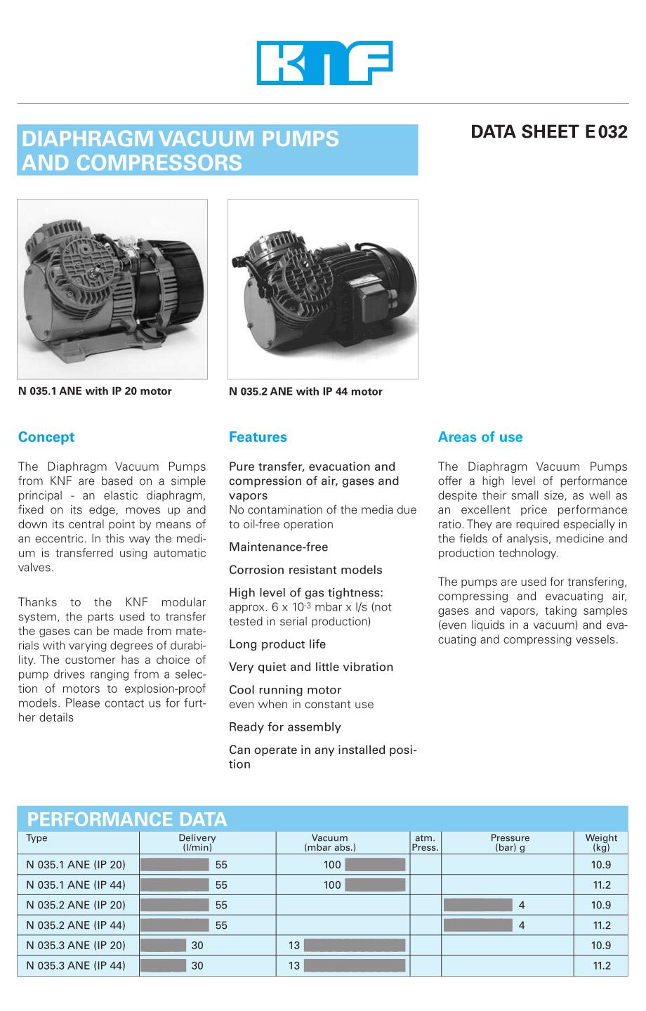 knf隔膜真空泵和空气压缩机 产品手册_第1页