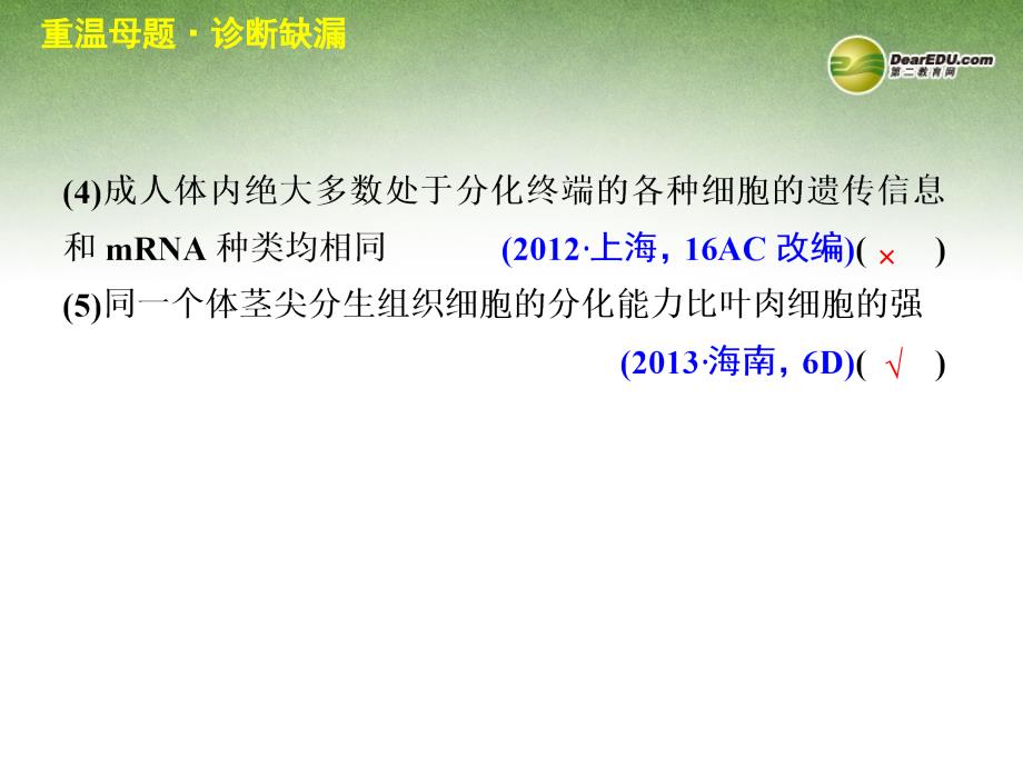 （全国通用）高考生物二轮专题总结强化篇（基础查漏补缺+典例部析+技能提升，含2013真题模拟题，名师详解）细胞的分化、衰老、凋亡和癌变课件_第3页